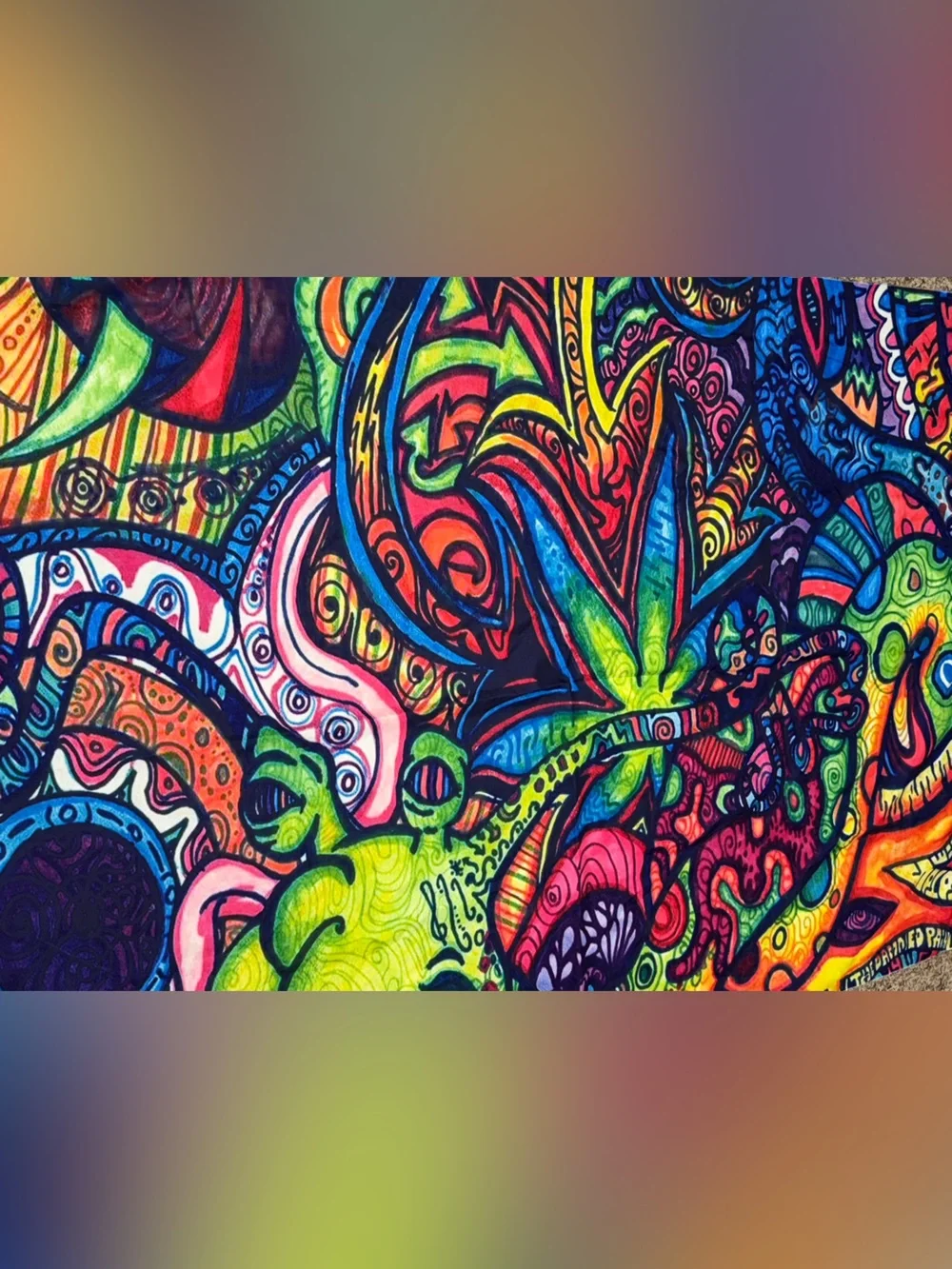 Vibrant Psychedelic Tapestry Wall Art - Neon Multicolor artwork 42x59